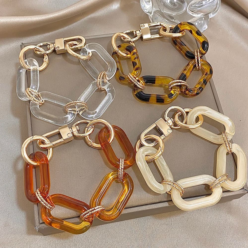 Flashbuy Punk Chunky bracciale a catena spessa cubana per donna uomo Twist Metal bracciali in acrilico trasparente gioielli di dichiarazione