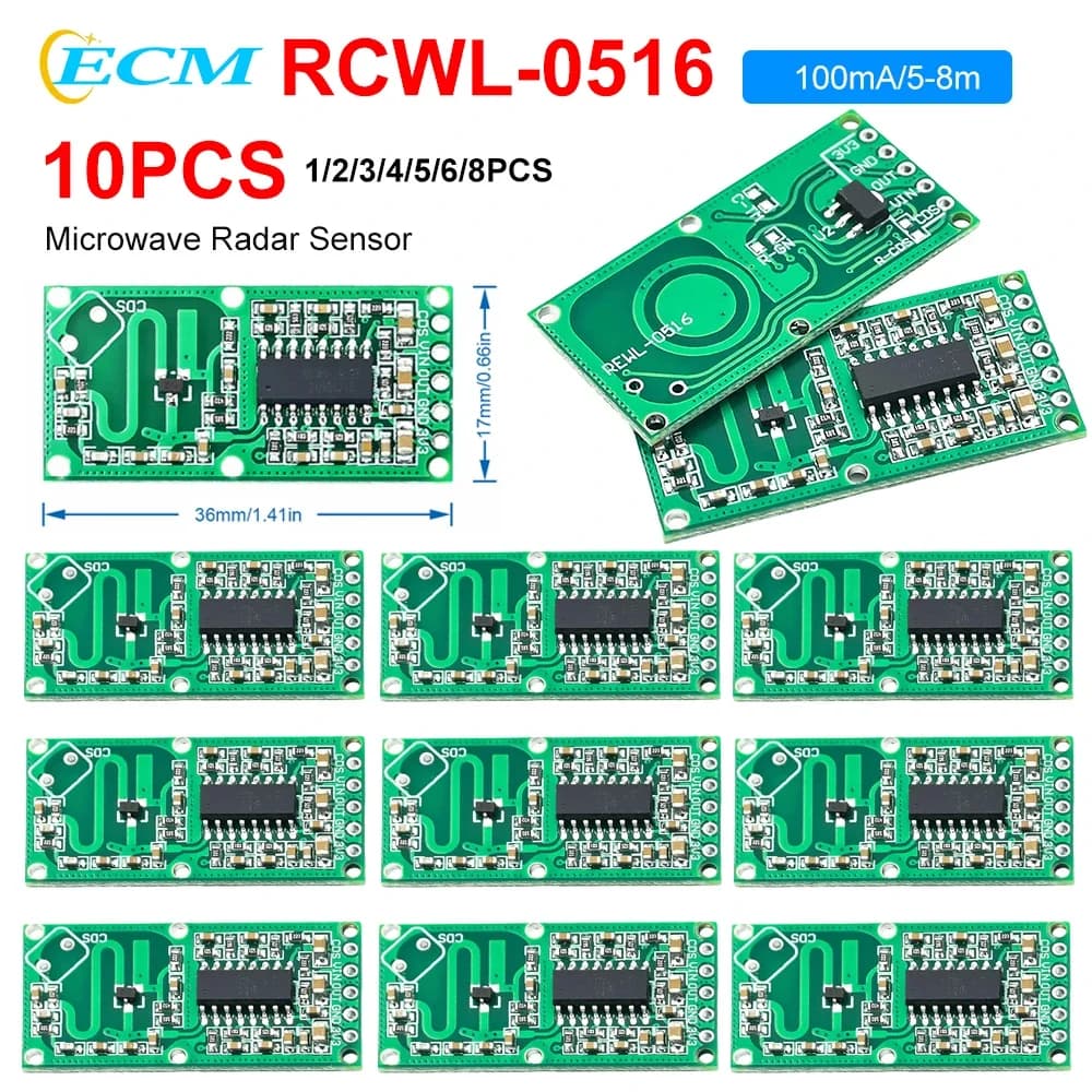 RCWL-0516 Microwave Radar Motion Sensor Module Intelligent Human Body Induction Module Output 3.3V 5-8M Distance to Arduino DIY