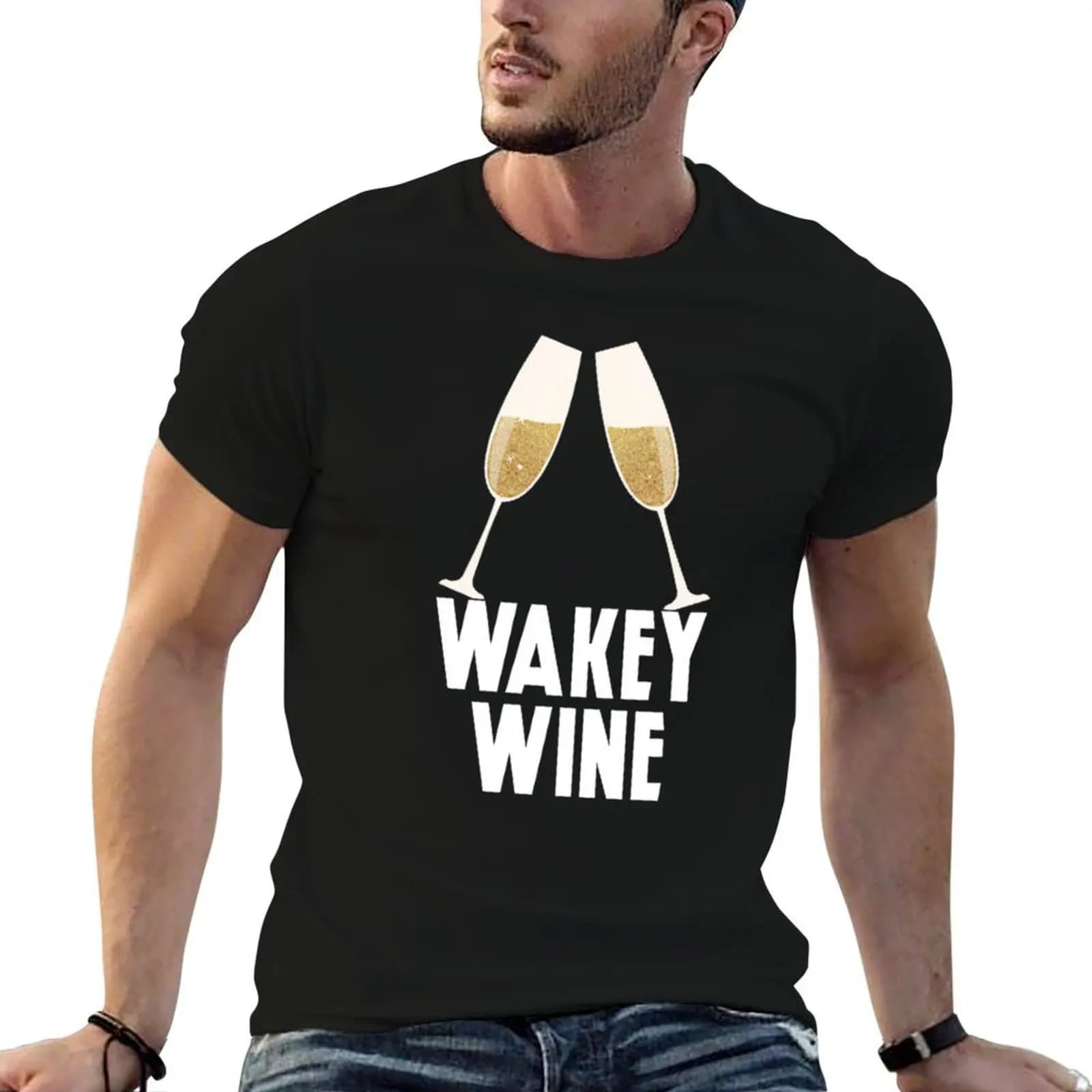 Wakey Wines - T-shirt in cotone con stampa Toast Glass, T-shirt da uomo in cotone, T-shirt grafica da uomo