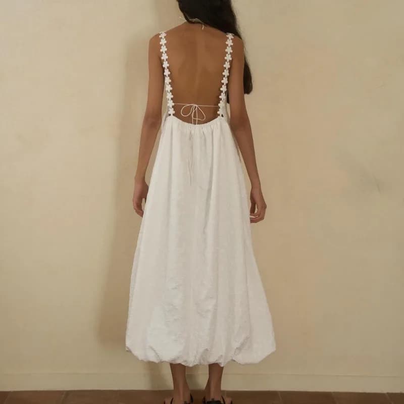 Abito estivo da donna sexy senza schienale lungo abito da ballo 100 cotone fiore fionda profondo scollo a V ampio maxi vestito estivo femminile 2025