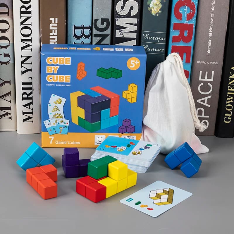 Blocchi cubici in legno per bambini, modelli geometrici, apprendimento spaziale matematico, giocattoli educativi, sussidi didattici Montessori