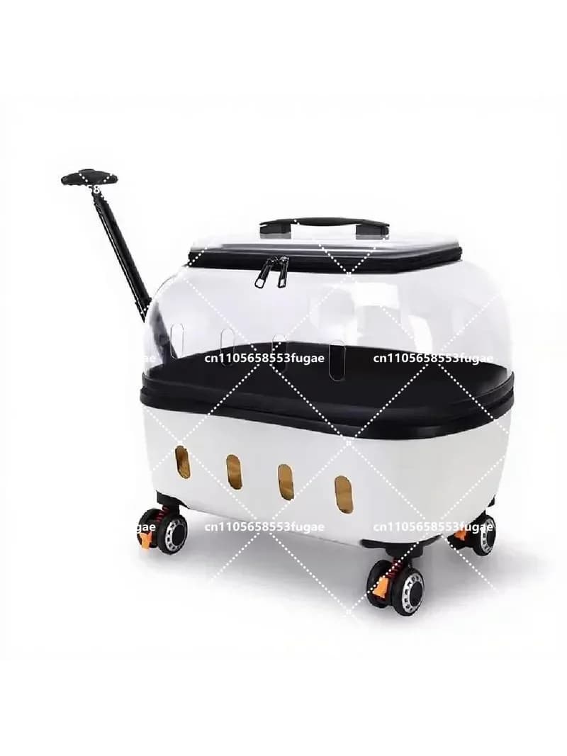 Large Capacity Transparent Cat Carrier Pet Suitcase Breathable Handheld & Pull Rod Dual Use Travel Cart for Cats