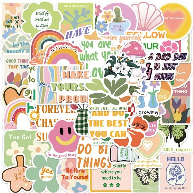 10/30/50PCS Inspiring Pink Green PVC Sticker Aesthetic Decoration Scrapbooking Stationery School Supplies