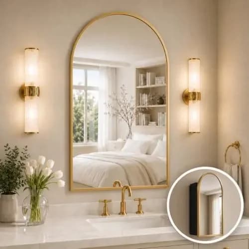 Arched Medicine Cabinet Mirror No Assembly Needed Bathroom Mirror with Storage Recessed or Surface Mount Options (Gold
