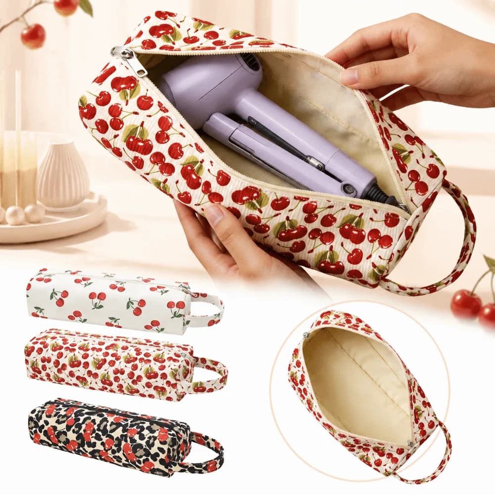 Large Capacity Hair Dryer Storage Bag Dustproof Cherry Curling Iron Carrying Case with Handle Soft Hair Straightener Container
