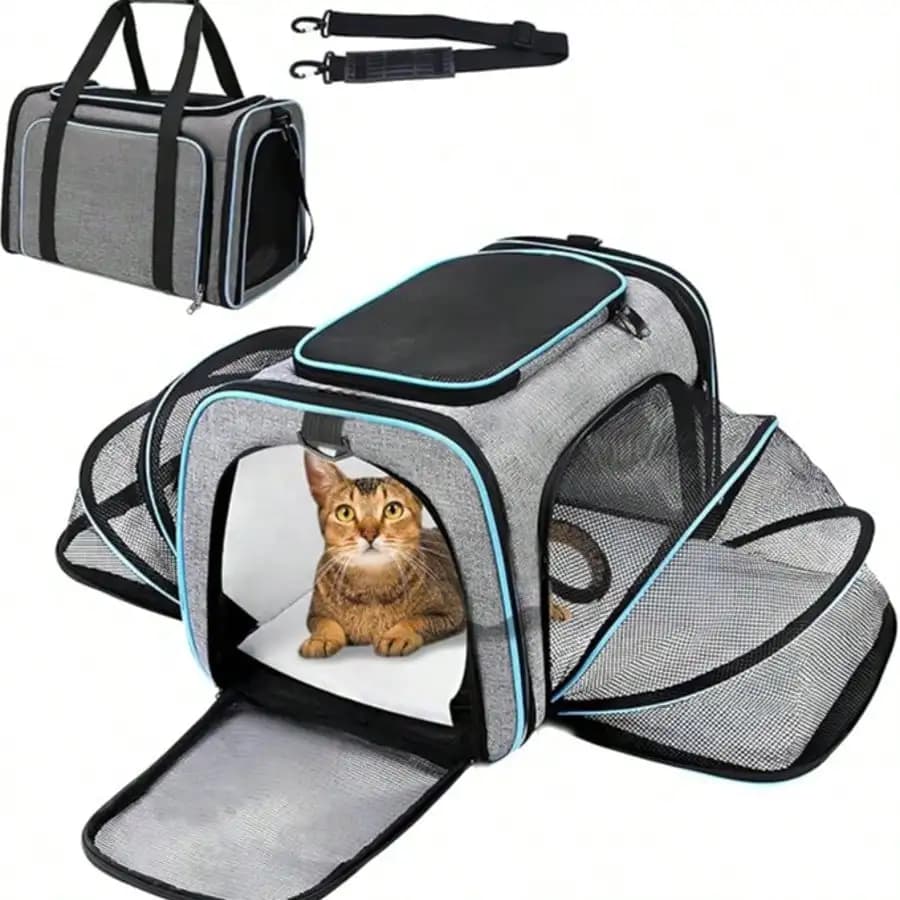 Airline Approved Pet Carrier, Large Soft Sided Pet Travel TSA Carrier 4 Sides Expandable Cat Collapsible Carrier With Removable Fleece Pad And Pockets For Cats Dogs And Small Animals
