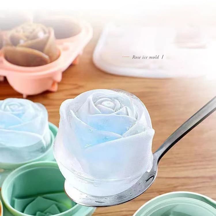 Stampi per ghiaccio rosa 3D Stampo per vassoio per cubetti di ghiaccio a 4 fori Stampo per ghiaccio in silicone a forma di fiore Creatore di palline di ghiaccio Utensili da bar da cucina Accessori per utensili