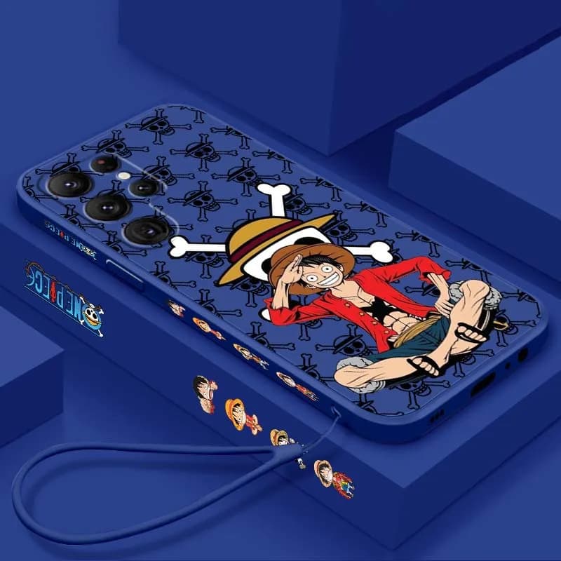 Custodia per telefono One Piece Anime Red D. Luffy con cordino liquido per Samsung Galaxy S26 S25 S24 S23 S22 S21 S20 Ultra Plus FE 5G