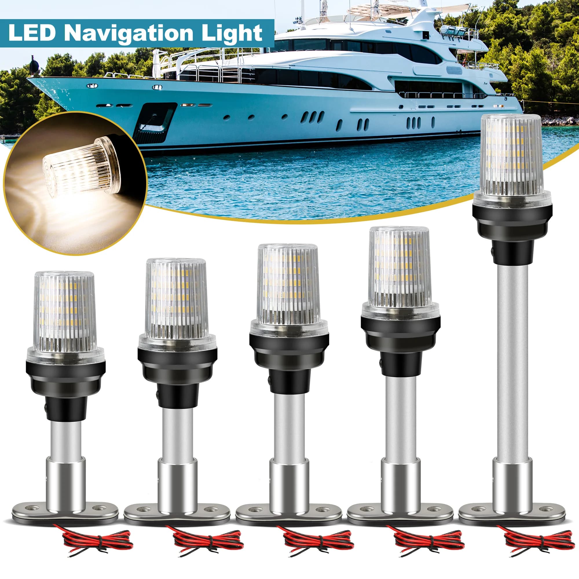 6/8/10/12/22 pollici 12-24V 360 gradi tutto tondo impermeabile barca luce marina lampada da vela yacht poppa ancora luci di navigazione a LED