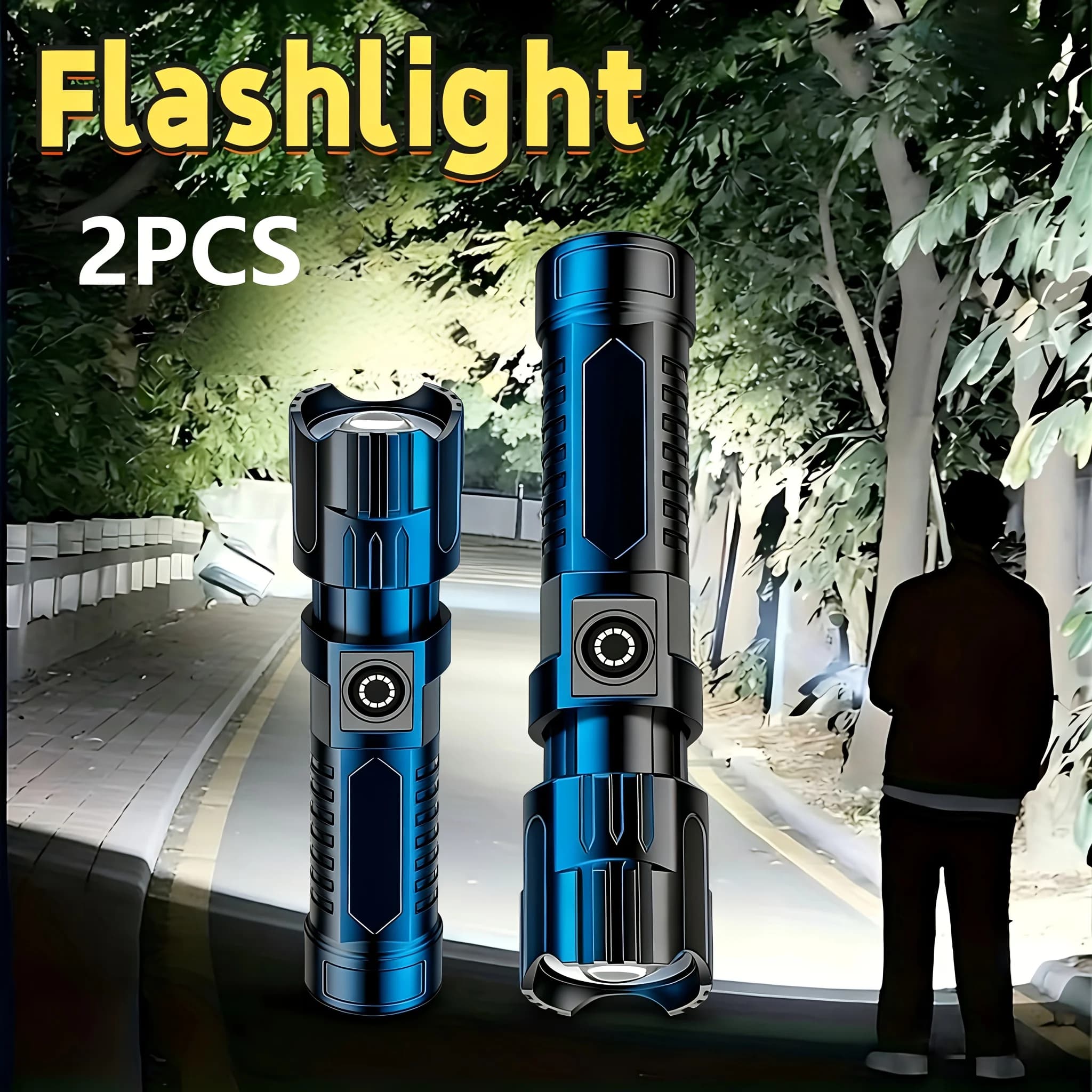 Torcia LED Tattica 2000LM, Ricaricabile USB con Zoom, Potente Luce d'Emergenza Portatile per Campeggio, Escursionismo e Attività all'Aperto