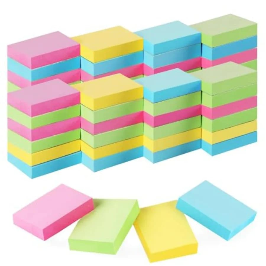 Confezione da 50 Mini Blocchetti Adesivi 1.5x2 Pollici, 5000 Foglietti Piccoli Autoadesivi, 4 Colori, Blocco Adesivo Grande, Facili da Attaccare per Ufficio e Scuola