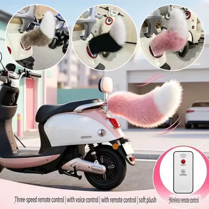Remote Control Electric Wagging Fox Tail for Car Scooter Plush Tail Faux Fur Cars Rear Decoration Electric Moving Tail Accessory
