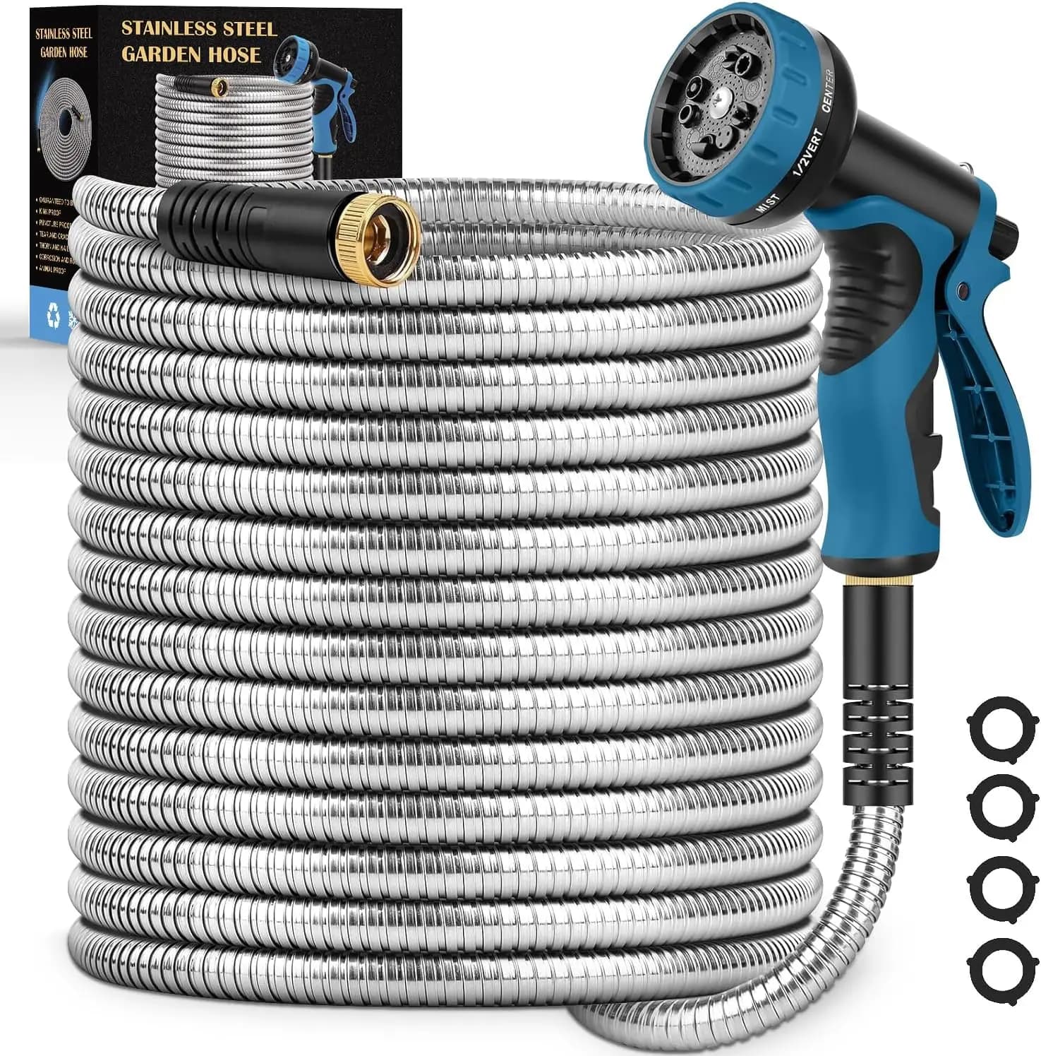 Garden Tube 30 Meters with 10 Functions Ugello, Flexible Metal Pipe Anti-Piega, Anti-Perdition for Prato, Garden, Camper, Washing Car