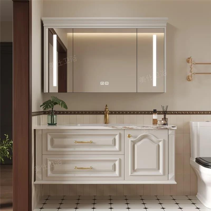 Mobiletto da Bagno Organizzatore con Specchio, Divisori per WC, Cassetti Espositivi, Armadietto Porta Carta Igienica, Moderno e di Tendenza