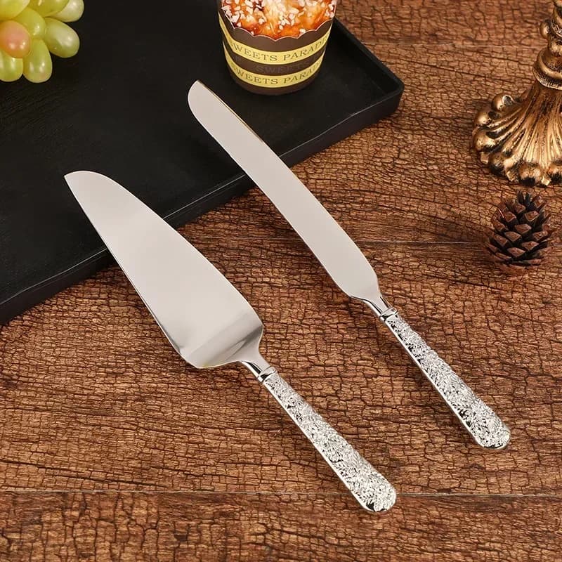 1 Luxury Set Royal Cake Pizza Dessert Kitchen Tools Cutlery Silverware Kirsite Rose Cake Long Handle knife Pala