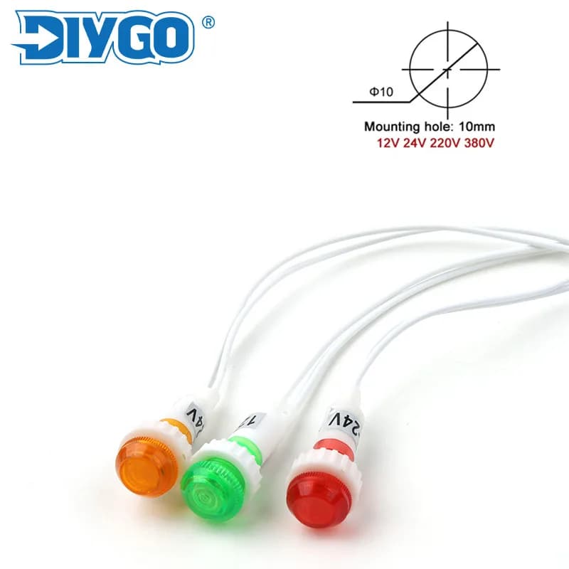 5PCS Mini LED Lampada a testa rotonda Montaggio Indicatore al neon blu verde bianco Lampade di segnalazione 380V 220V 12V/24V DC XD 10mm Guida pilota