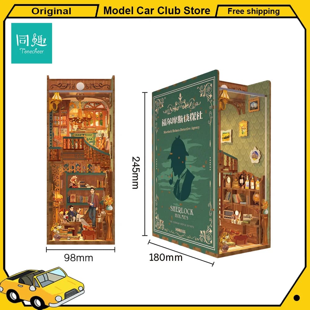 Tonecheer Sherlock Holmes Detective Libro fai da te Nook Casa delle bambole Diorama Kit modello Puzzle in legno 3D Fermalibri in legno Decorazione regalo