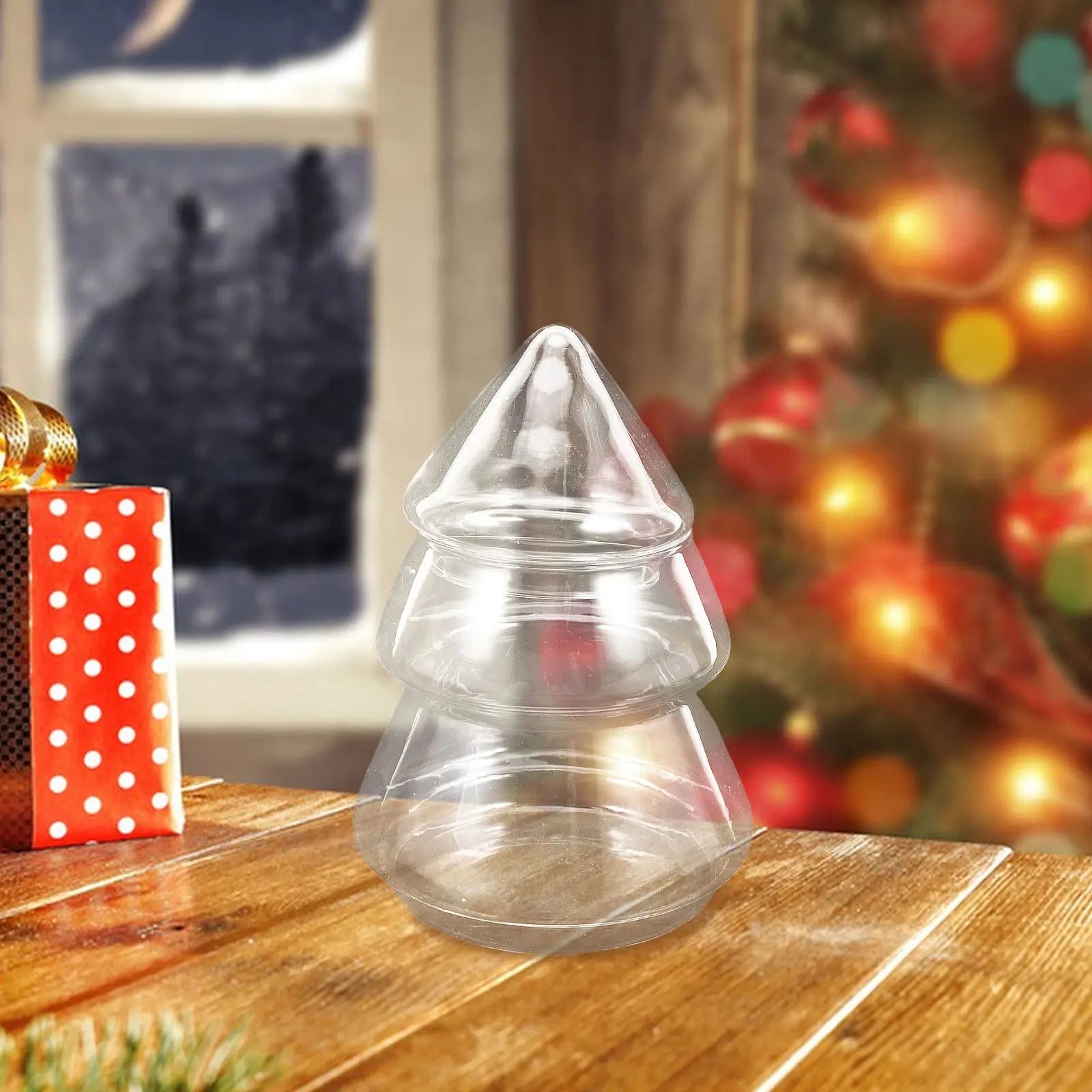 Glass Candy Jar Covered Cookie Festival Holiday Container Christams Christmas Snack Food