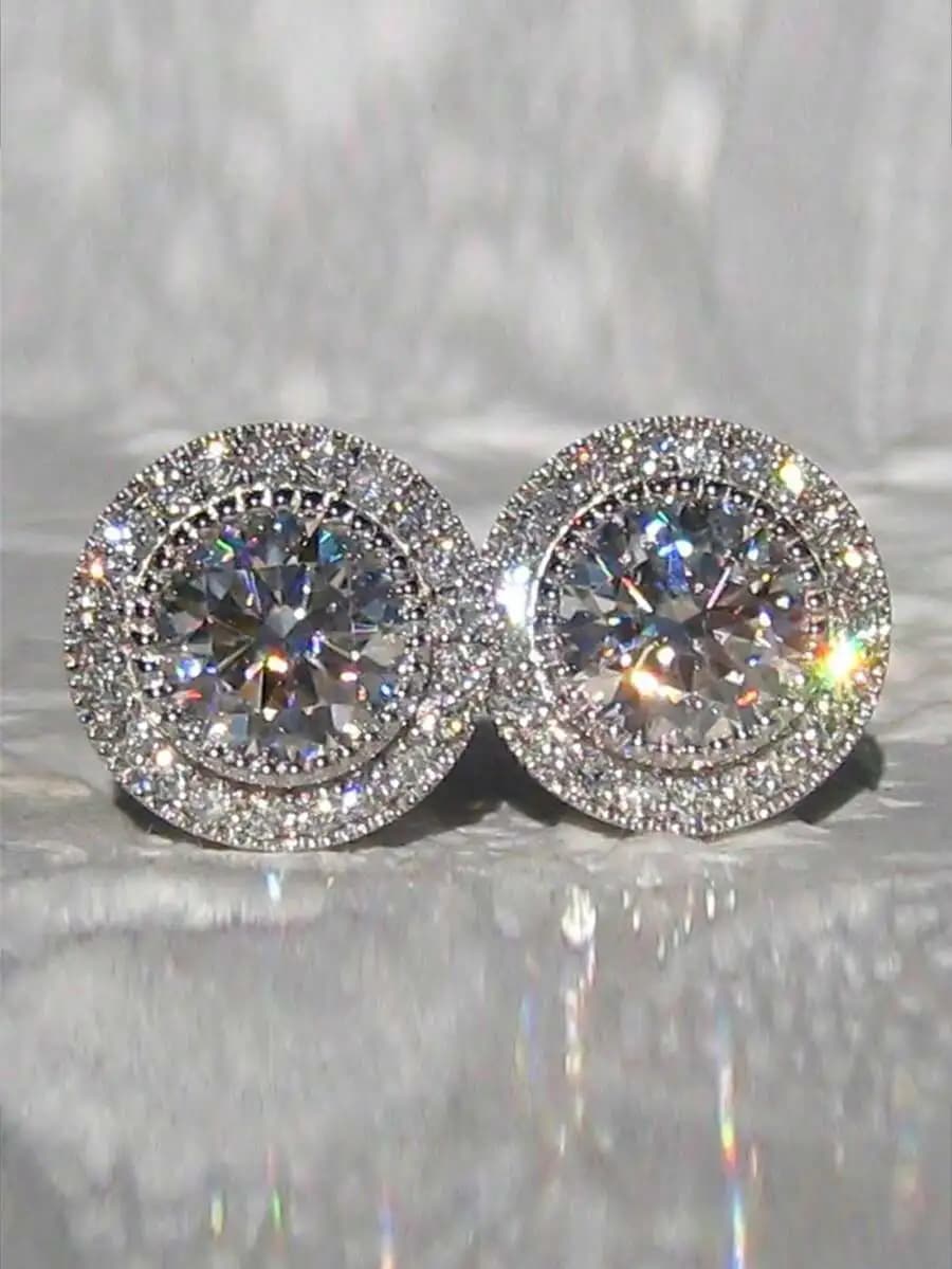 1pair Bridal Korean Style Earrings With Sparkling Round Stone & Full Drill Design, Elegant & Delicate Casual. Valentine's Day Ac