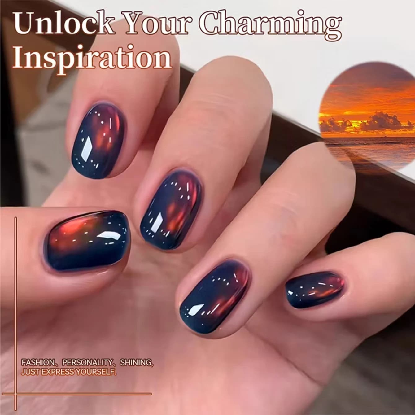 MIANEL 10ml Smalto Semipermanente Gel Effetto Occhio di Gatto Oro Tramonto Estivo, Smalto Satinato con Perle di Vetro, Prodotti per Nail Art Rossi
