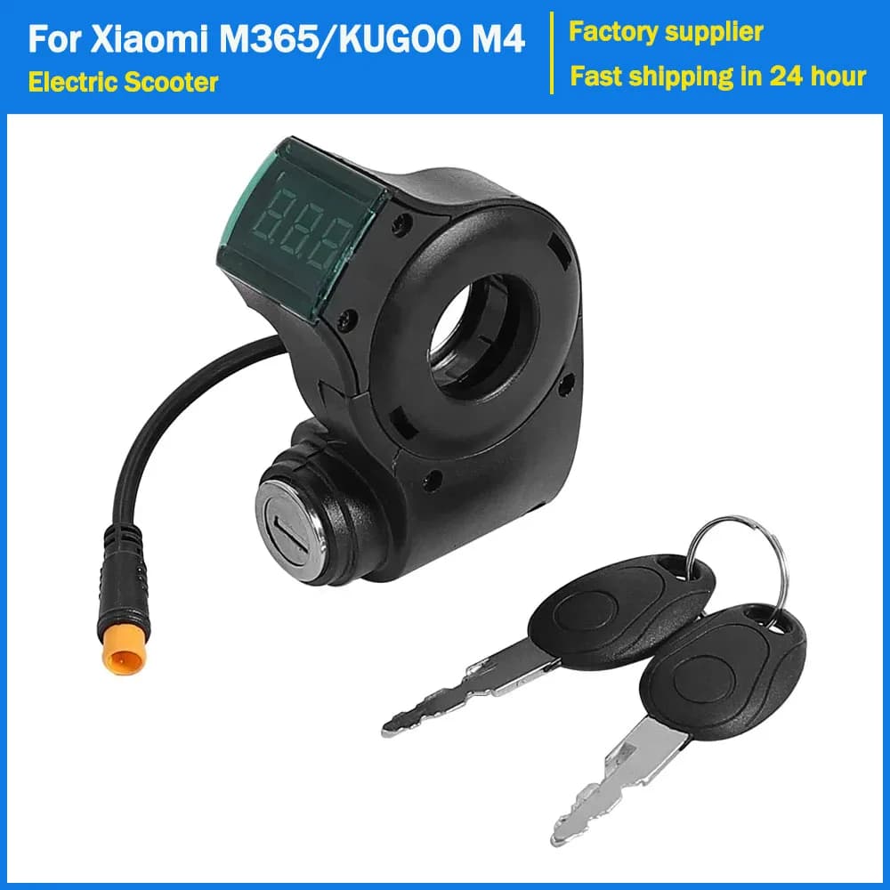 Chiave di Accensione a 3 Pin con Acceleratore a Pollice per Monopattino Elettrico KUGOO M4 e Xiaomi M365, Display Digitale Voltmetro e Interruttore