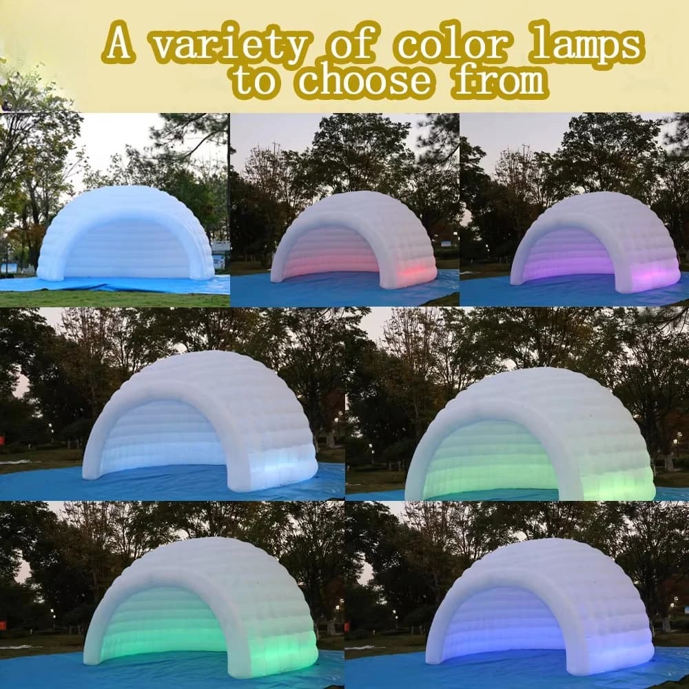 Tenda gonfiabile a cupola Igloo con soffiatore per campeggio, festival, tenda a cupola gonfiabile bianca personalizzata, illuminazione esterna gonfiabile