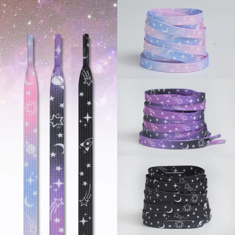 Flat Shoe Laces with Love Heart Star Moon Sky Smoke Purple Laces Cute Model Casual Shoe Laces with Print on Canvas for Sneakers AF1