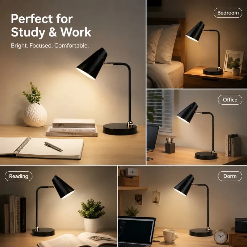 Simple Office Study Bedroom Study Art Desk Lamp LED Student Dormitory Specially Durable Adjustable Tri Color Reading Light