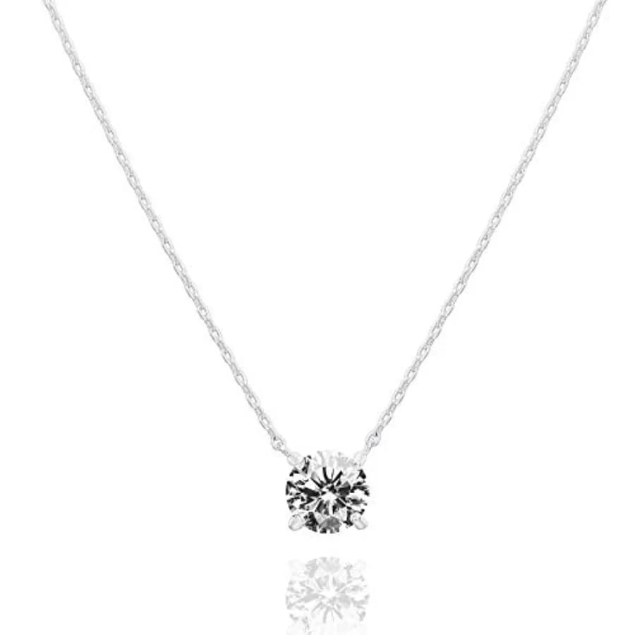 Collana Girocollo PAVOI con Cristallo Solitario da 1,5 Carati 7,3mm in Zirconia Cubica, Collane Delicate per Donne