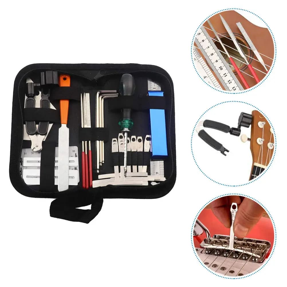Set di Riparazione per Chitarra, Kit Professionale di Manutenzione per Chitarra Elettrica, Acustica, Basso e Ukulele