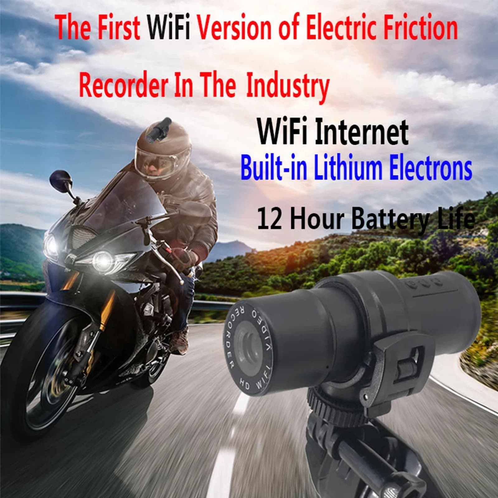12 hours waterproof IP65 resistance 1080P sports scooter camera DV bike helmet action DVR