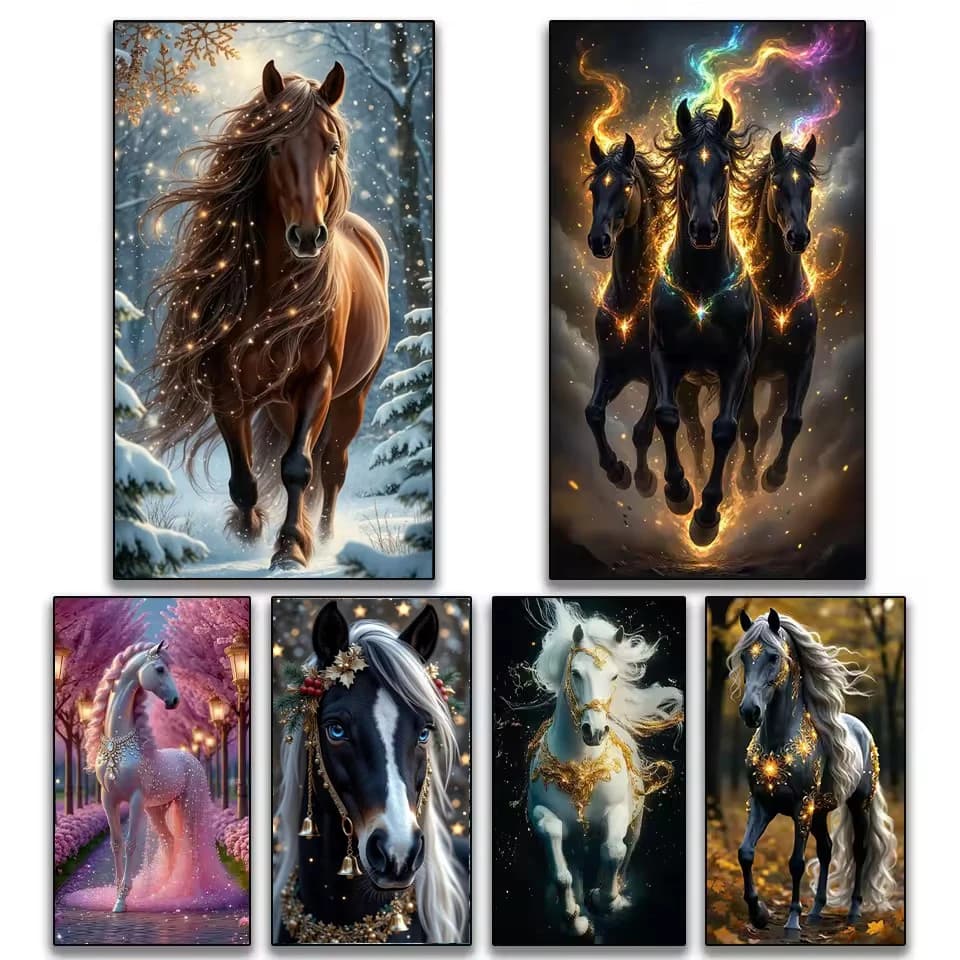 5D Full Square Round Diamond Mosaic Crystal Art DIY Diamond Painting 2026 Novel Embroidery Running Horses Cross Stitch Kit