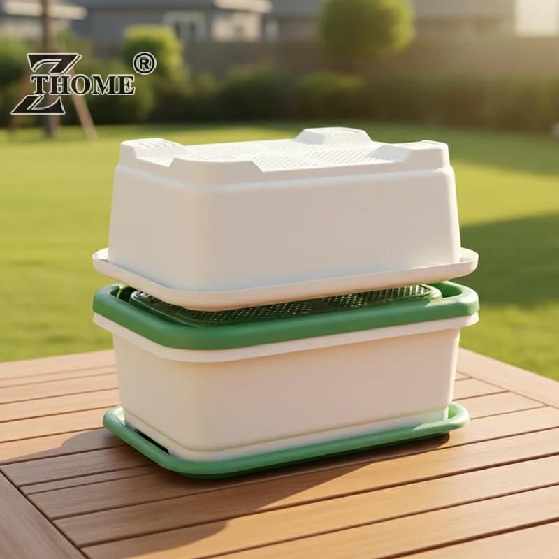 Set di 1 vaso da fiori rettangolare in plastica con vassoio per piante, ideale per balconi e giardinaggio interno, traspirante, attrezzo da giardino