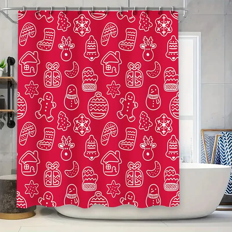Decorazione da bagno impermeabile con motivo natalizio rosso bianco