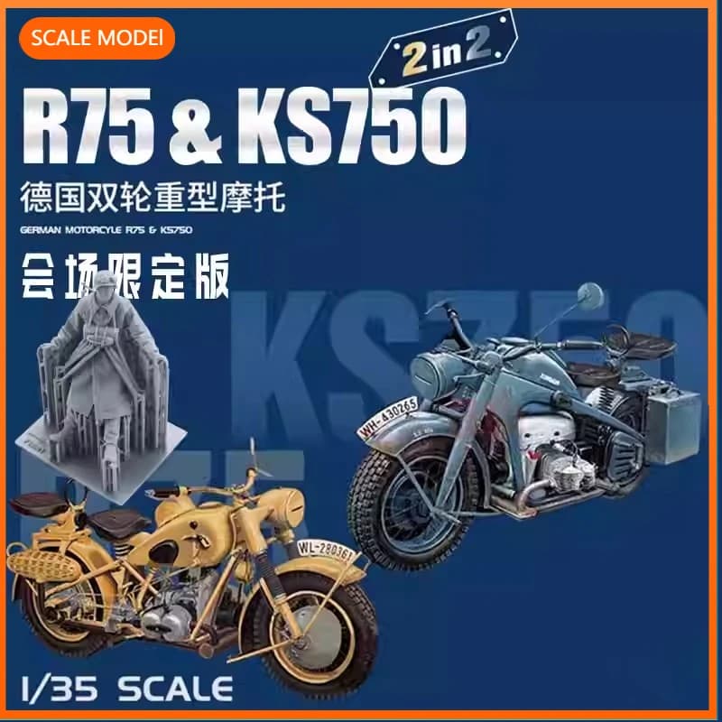 1/35 Kit di modellismo Great Wall L3527 Motocicletta tedesca della Seconda Guerra Mondiale R75 e KS750 2 in 2