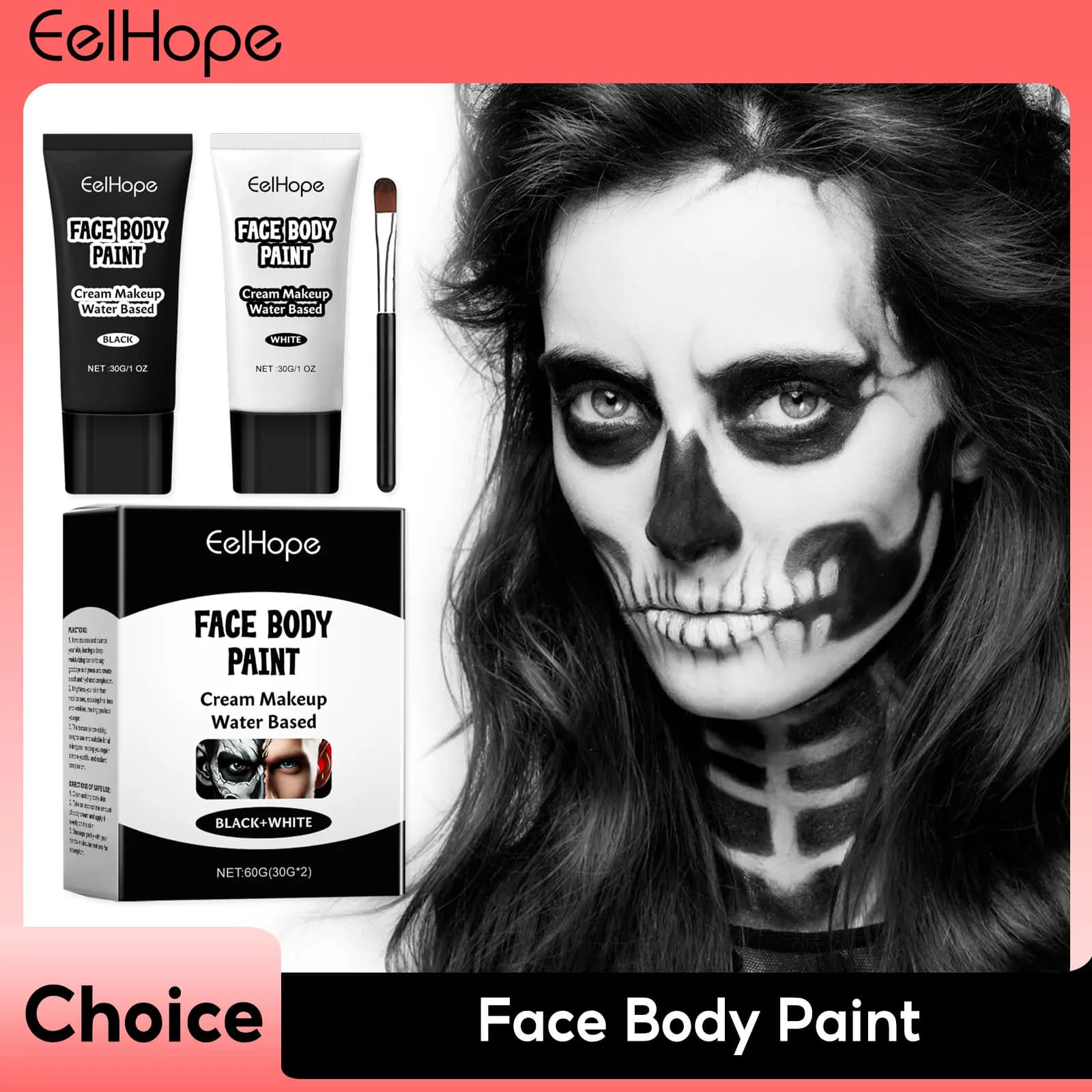 Halloween Black White Eyes Face Paint For Body Full Cover Light Clown Joker Makeup Waterproof Cream Oil Cosplay