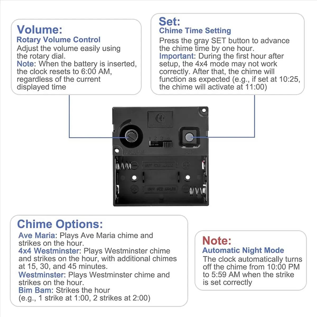 HITL Chiming Clock Mechanism Replacement,with Chime Melody Hour Trigger and 3 Set Hands for Vintage Grandpa Clock Repair Part