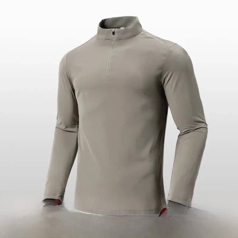 High-End Men's Outdoor Lightweight Quick-Dry Reflective Long-Sleeve Zip-Up Neck T-Shirt Fashionable Urban Style Sporty
