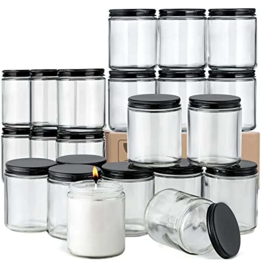 Confezione da 8 barattoli in vetro spesso da 230 ml con coperchi in metallo, barattoli trasparenti rotondi per la creazione di candele, contenitori vuoti per la conservazione degli alimenti, barattoli per conserve tipo Mason.