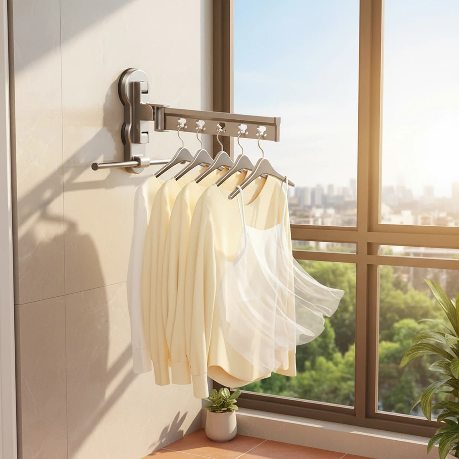 Wall coat rack with suction cups, Foldable and Space, for Balcony, Window, Small Apartments