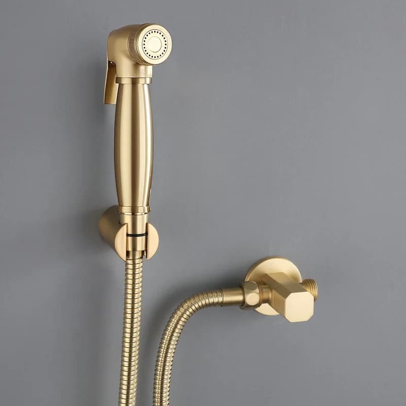 Set di bidet moderno in ottone dorato spazzolato, spruzzatore per bidet portatile per WC montato a parete
