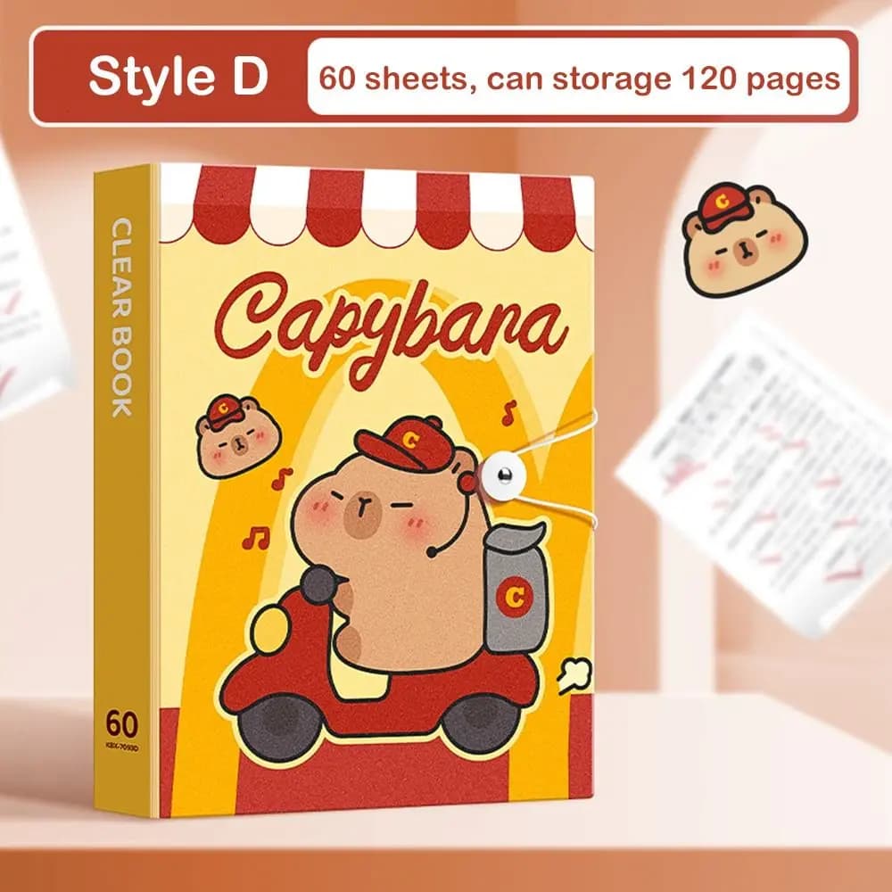 Cartella Portadocumenti A4 con 30/40/60 Tasche, Design Capibara e Panda, Organizzatore per Test e Archivi