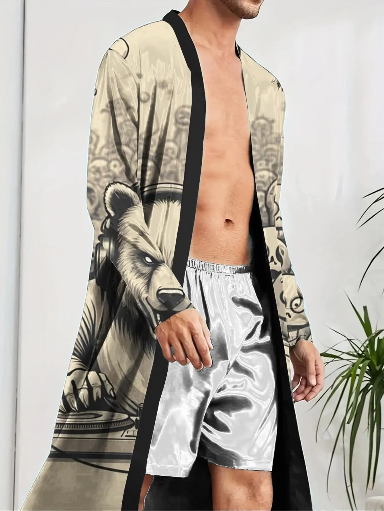 1 Pezzo Accappatoio da Uomo Primavera/Estate 2026, Pigiama da Uomo, Camicia da Notte per Uomo, Accappatoio in Poliestere con Stampa Grafica 3D