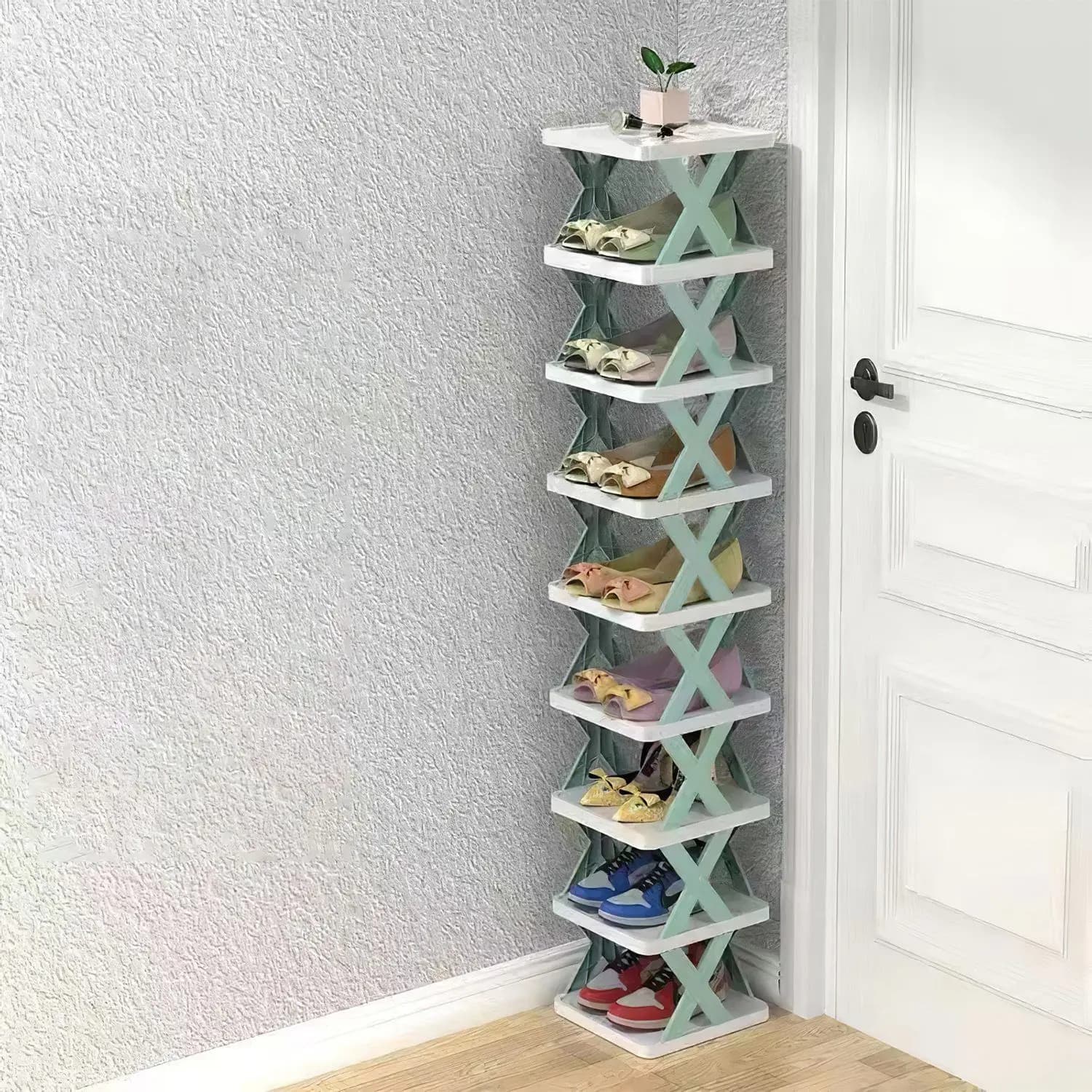 9Tier Narrow Entryway Shoe Rack Free Standing Vertical Shoe Organizer Plastic Shoes Storage Shelf Closet Hallway