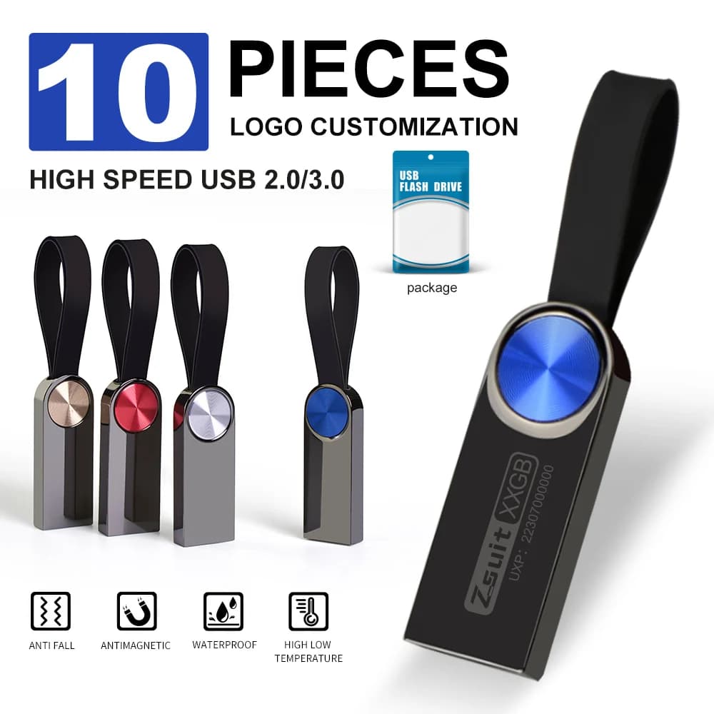 ZSUIT 10Pcs USB Drive 32GB 64GB Pen Drive ad alta velocità 3.0 Memory Stick 128GB Pendrive impermeabile metallo USB Disk Memoria Stick DD