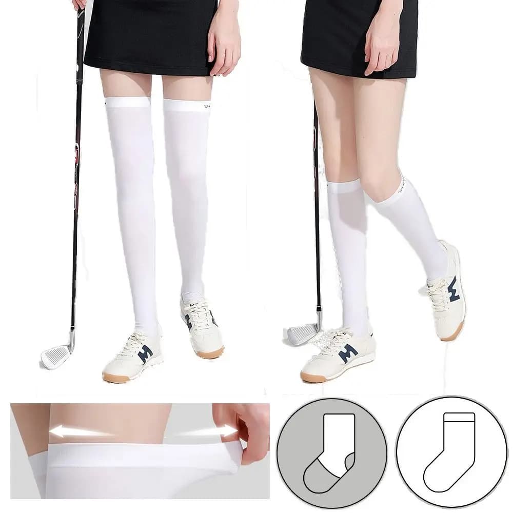 Calzini alti con protezione solare in seta di ghiaccio nero bianco Tennis Golf calzini sportivi a pressione calzini elastici e traspiranti per la protezione delle gambe