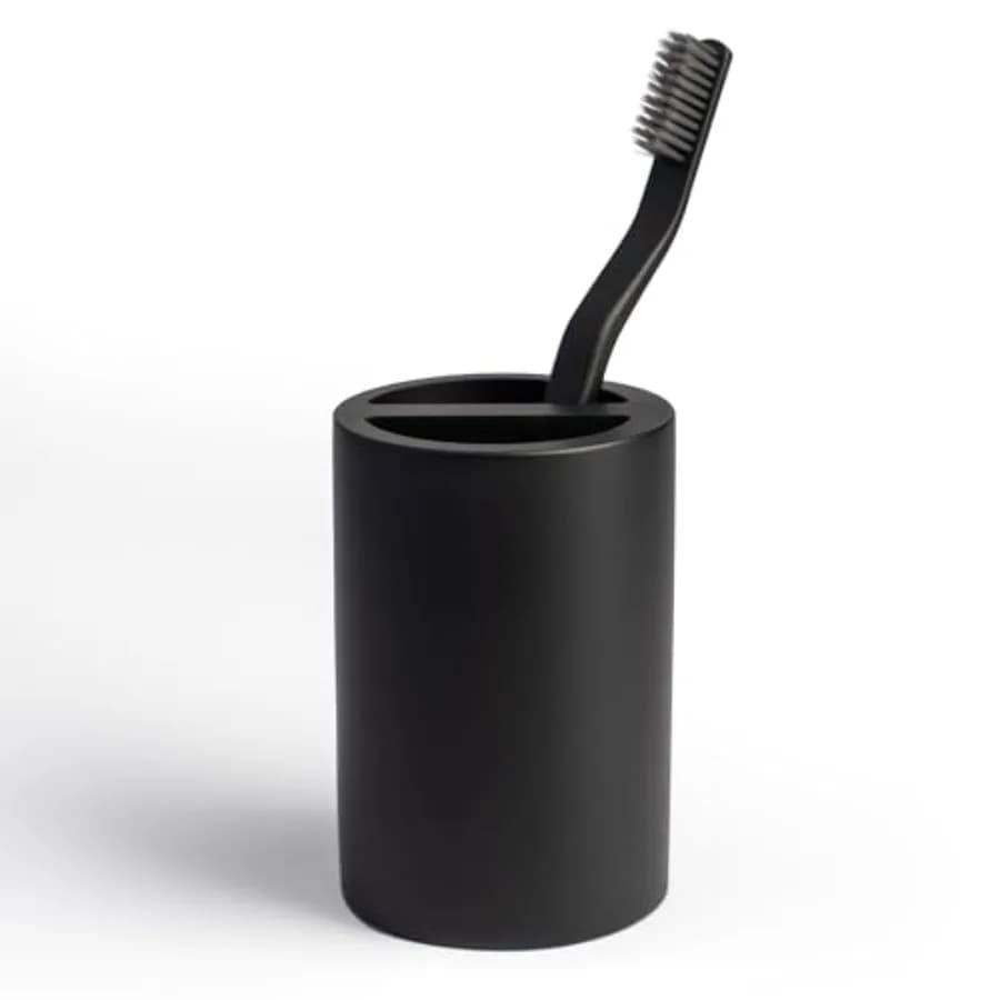 Portaspazzolino Opaco per Bagno, Organizer Moderno da Appoggio in Resina con Scomparti, Contenitore Compatto per Spazzolino e Dentifricio