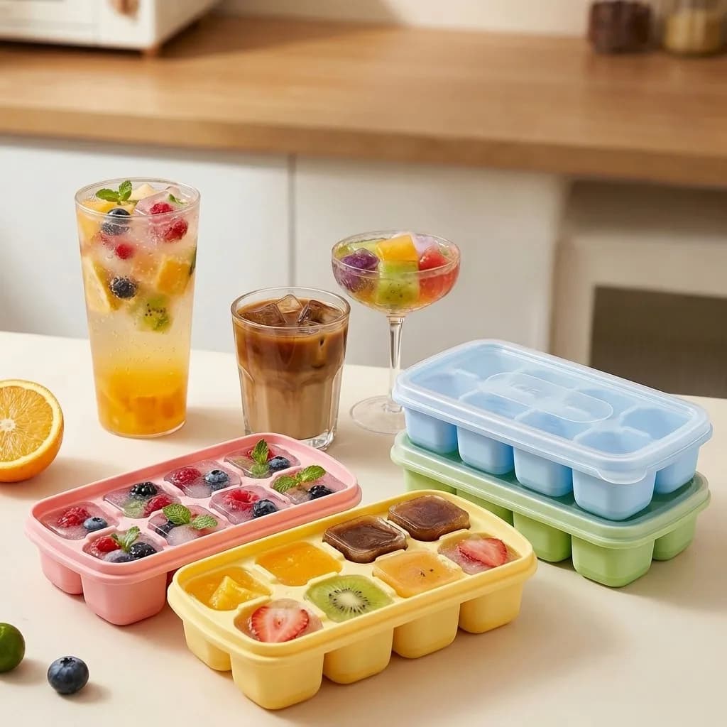 Vassoio per cubetti di ghiaccio quadrati in plastica con coperchio, 1/2/4 pezzi, 8 scomparti, stampo riutilizzabile per cubetti di ghiaccio, per frigorifero, per preparare il ghiaccio fai da te, per bevande