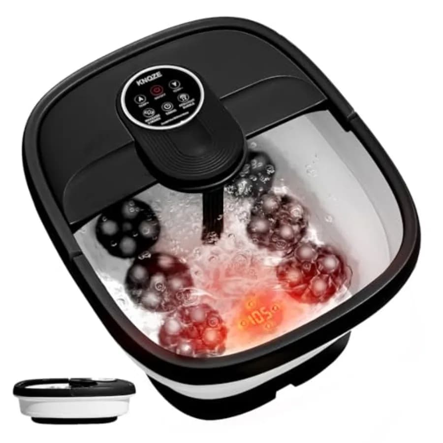 Vasca per Pediluvio Elettrica Pieghevole con Calore, Bolle e 24 Sfere Massaggianti Shiatsu, Vasca per Piedi con Telecomando per Alleviare lo Stress