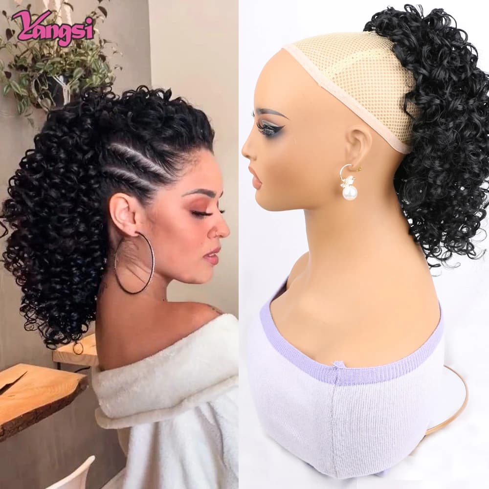 12 inch synthetic horsetail with elastic, afro style short ombré, hair extension afro 12 inch crevices for black women